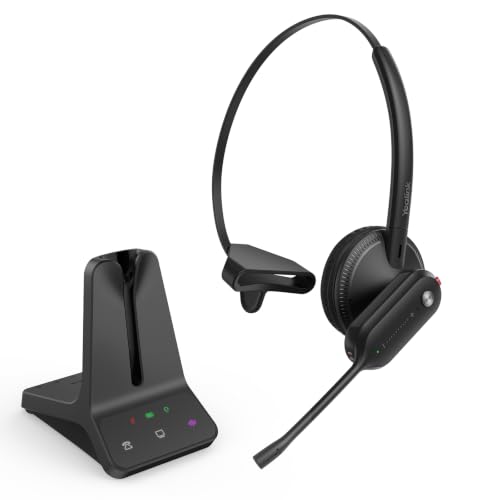 Yealink DECT Wireless Headset,Single Ear (Mono) Convertible Office Headset | WH63 E2 UC,Noise Canceling Mic,607Ft Range,3 Wearing Styles,Connects to Desk Phone and Computer/PC/Laptops