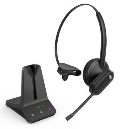 Yealink DECT Wireless Headset,Single Ear (Mono) Convertible Office Headset | WH63 E2 UC,Noise Canceling Mic,607Ft Range,3 Wearing Styles,Connects to Desk Phone and Computer/PC/Laptops