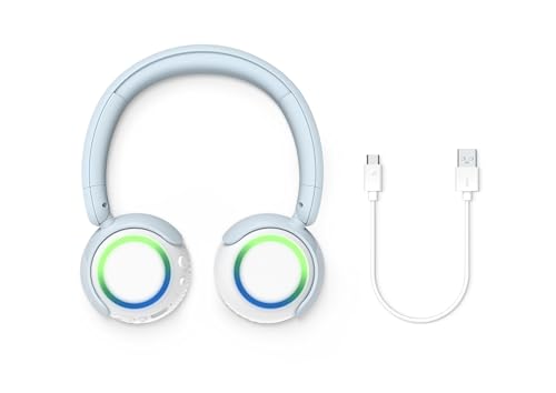 PHILIPS K4200 Lightweight On-Ear Wireless Kids Headphones - Built-in Mic, LED Lights, Safe Volume Limited, Audio Sharing, Foldable & Durable, Blue - color: Blue