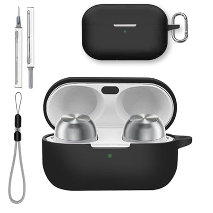 for Technics EAH-AZ100 Case Cover with Cleaner Kit, Soft Skin Silicone Case Cover with Keychain and Lanyard，Full Protective Case for Men and Women-Black - color: Black