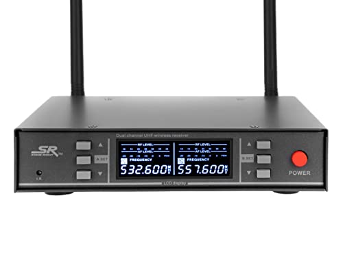 Monoprice 200-Channel UHF Dual Handheld Wireless Microphones System, 262 Feet (80 Meter) Range, Perfect for Church, Birthdays, Karaoke, Weddings, Events - Stage Right Series,Black