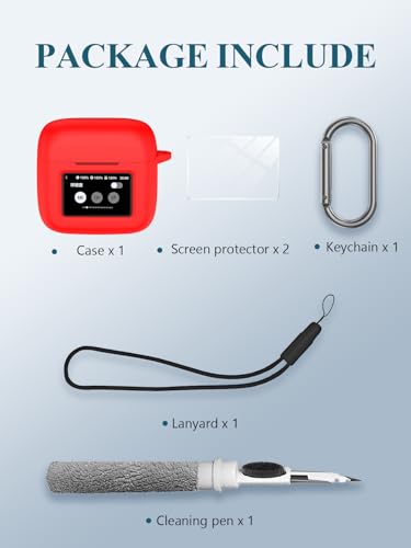 Case for JBL Tour Pro 3 - True Wireless Noise Cancelling Earbuds, Soft Silicone Protective Portable Scratch Shock Resistant with 2pack Screen Protector &Cleaner Kit & Carabiner & Lanyard，Red - color: RED