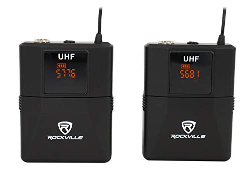 Rockville RWM81U Dual UHF Headset & Guitar Wireless Microphone System, LCD | XLR and 1/4in Output, Two Channel, Cardioid, 300-400ft Range, 10 Hour Battery, Metal Housing, Auto Sync, Volume Controls
