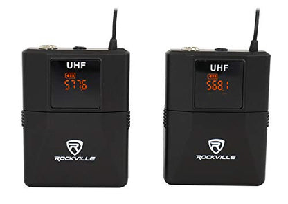 Rockville RWM81U Dual UHF Headset & Guitar Wireless Microphone System, LCD | XLR and 1/4in Output, Two Channel, Cardioid, 300-400ft Range, 10 Hour Battery, Metal Housing, Auto Sync, Volume Controls