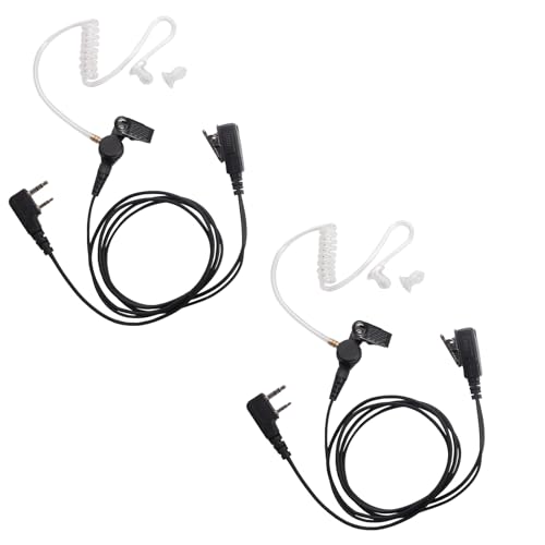 2-Pin Acoustic Tube Earpiece Compatible with TK-3107 UV-5R 2-Pack | PTT Mic, Comfort, Hands-Free, Lightweight, Covert, Surveillance Headset, Kenwood Baofeng BF-888S UV-82 TK-2107 TK-3207