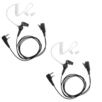 2-Pin Acoustic Tube Earpiece Compatible with TK-3107 UV-5R 2-Pack | PTT Mic, Comfort, Hands-Free, Lightweight, Covert, Surveillance Headset, Kenwood Baofeng BF-888S UV-82 TK-2107 TK-3207