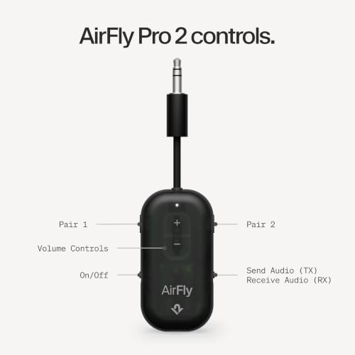 Twelve South AirFly Pro 2, Bluetooth Adapter, Pair 2 AirPods, Black Ice | Pair 2 AirPods or Wireless Headphones – 3.5mm AUX Bluetooth Transmitter and Receiver for Cars, Boats, Treadmills, TVs & More - color: Black Ice, style: AirFly Pro 2