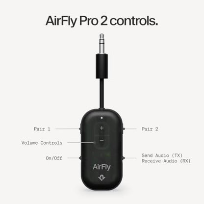 Twelve South AirFly Pro 2, Bluetooth Adapter, Pair 2 AirPods, Black Ice | Pair 2 AirPods or Wireless Headphones – 3.5mm AUX Bluetooth Transmitter and Receiver for Cars, Boats, Treadmills, TVs & More - color: Black Ice, style: AirFly Pro 2