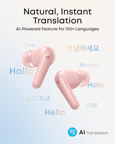 Soundcore P31i by Anker Translation Earbuds with Real-Time Adaptive ANC | Real-Time Adaptive Noise Cancelling, Hi-Res Sound, Translation Earbuds, 50H Playtime, Spatial Audio, Fast Charging, IP55 - color: Pink