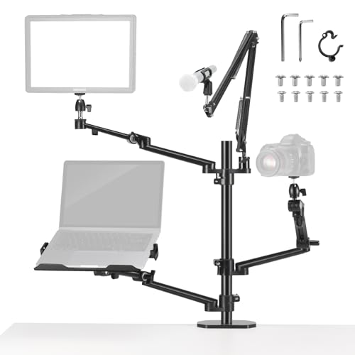 NEEWER Overhead Camera Stand Desk Mount Rig with 4 Boom Arms for Photography Video Light Ring Light Phone Mount Webcam Mic Compact DSLR for Live Streaming Broadcast Online Teaching Meeting, DS007 - style: DS007