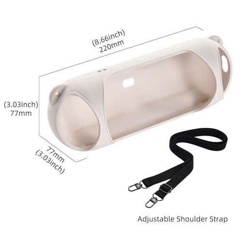 Silicone Case for Beats Pill 2024, Shockproof Cover with Strap - color: Beige