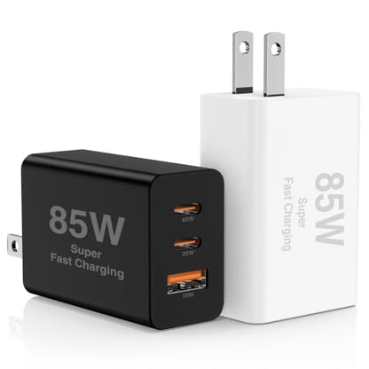 Hzevn 2Pack 85W USB C Wall Charger Block, 3-Port 100W USB C Charging Adapter,Multi Super Fast Charging Power Plug Cube for MacBook Pro/Air,i-Pad Pro,i-Phone 16/15, Galaxy S25，White and Black - color: Black+White