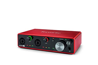 Focusrite Scarlett 4i4 USB-C Audio Interface Studio Bundle with Mackie CR3-X Monitors Condenser Microphone Headphones Boom Stand Pop Filter XLR and TRS Cables and Production Software