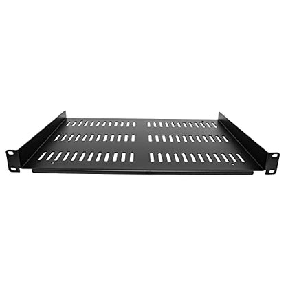 StarTech 1U Vented Cantilever Shelf, 12in, 55lb, 25kg (SHELF-1U-12-FIXED-V) | Universal 19in EIA-310 fit, 30.5cm depth, 2.0mm SPCC steel, Network equipment rack, Cabinet, Tray - size: 12", style: single