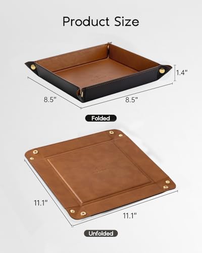 VLANDO Travel Valet Tray, Foldable PU Leather Catchall Tray, Light Brown - color: Light Brown, size: Square