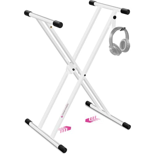 Liquid Stands White Piano Keyboard Stand X Style For Musicians | Fits 54-88 Key Electric Pianos, Adjustable Double Braced Foldable Frame, Heavy Duty Portable Music Table for Kids & Adults - color: White X-Style