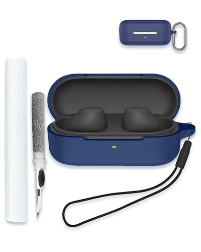 Case for Sony WF-C510 Truly Wireless in-Ear Bluetooth Earbud Headphones, Soft Silicone Protective Portable Scratch Shock Resistant Shell with Cleaner Kit & Carabiner & Lanyard，Blue - color: BLUE