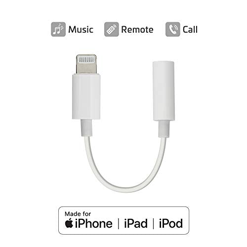 Headphone Adapter MFi Certified Lightning to 3.5 mm Audio Connector Compatible with iPhone 14 13 12 11 Pro XR XS Max X 8 7 (White)