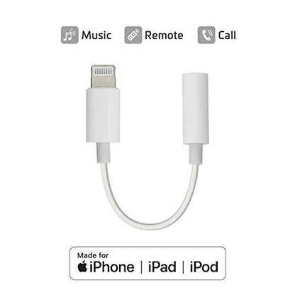 Headphone Adapter MFi Certified Lightning to 3.5 mm Audio Connector Compatible with iPhone 14 13 12 11 Pro XR XS Max X 8 7 (White)
