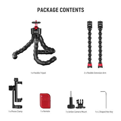 NEEWER T91 Flexible Tripod for iPhone Mini Cellphone Tripod Stand for Vlog, Magic Arms/Shutter/Phone Clamp/Action Camera Mount Compatible with GoPro - style: T91