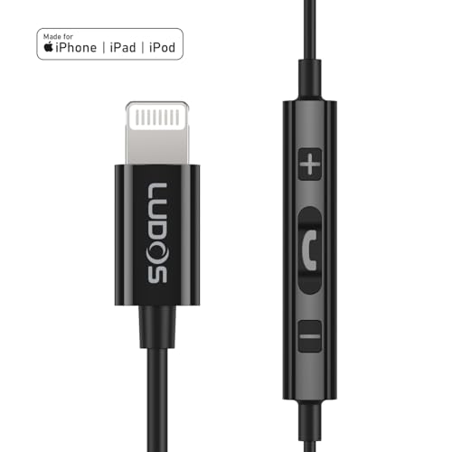 LUDOS Ultra iPhone Wired Headphones Earbuds Earphones with Lightning Connector Apple MFi Certified, 5 Years Warranty, for iPhone 14 13 12 11 Pro Max X XS XR 8 7 Plus with Microphone Control - Black - color: Black, style: Lightning