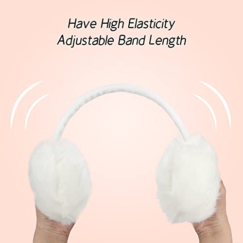 POXIMI Women Winter Earmuffs Girl Ski Adjustable Ear Covers for Kid Cute Bow Ear Warmer Outdoor Earmuff Fleece Lining - color: C-white