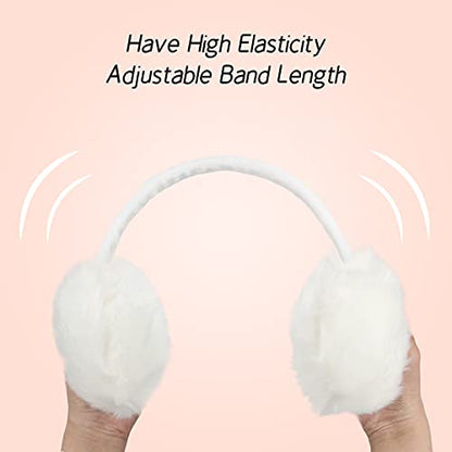 POXIMI Women Winter Earmuffs Girl Ski Adjustable Ear Covers for Kid Cute Bow Ear Warmer Outdoor Earmuff Fleece Lining - color: C-white