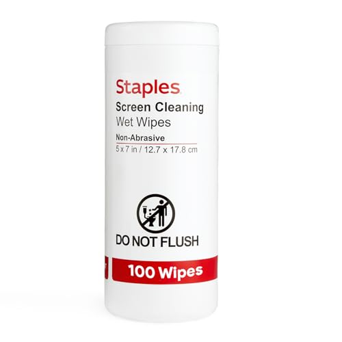 Staples Screen Cleaning Wipes – 100‑Count Tub for Monitors, Laptops, Phones & Electronics | Safe for monitors, laptops, and phones. Removes dust, smudges, and grime. - size: 100 Count (Pack of 1)