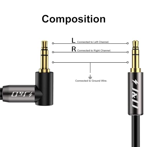 J&D 3.5mm Stereo Audio Aux Jack to Jack Gold Plated Cable 90 Degree Right Angle Compatible for iPhone, Galaxy, Speakers or All Other Devices, 12 Feet - size: 12 Feet