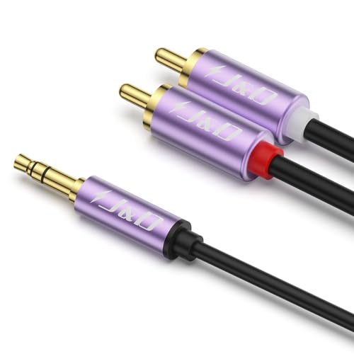 J&D 3.5mm Male to 2 RCA Phono Male Stereo Audio Cable, Aluminum Alloy Shell Gold-Plated RCA Audio Adapter Aux Cable, Purple, 1 Feet - color: Purple, size: 1 Feet