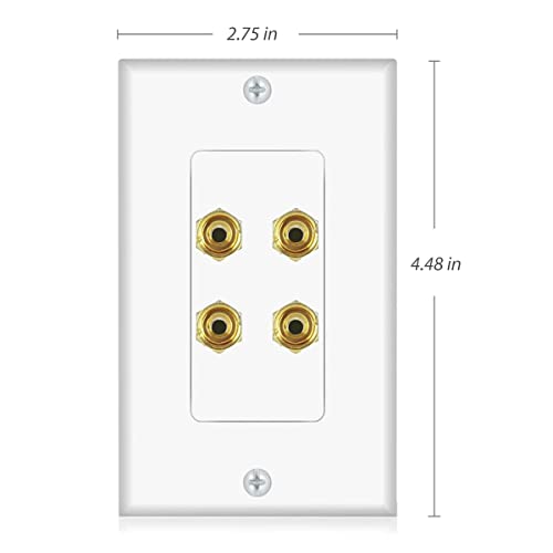 Banana Binding Post Wall Plate for 2 Speakers, White