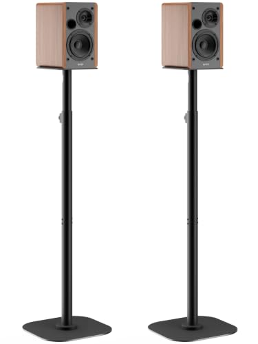Haturi Universal Speaker Stands Pair, Height Adjustable 35"-49" Floor Speaker Stands for Bookshelf, Satellite & Surround Sound Speakers, 15 lbs Capacity, Dual Cable Management,Black