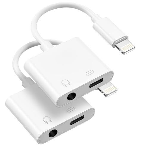 [Apple MFi Certified] 2 Pack Lightning to 3.5mm Headphone Jack Adapter, 2 in 1 Headphone Adapter Aux Audio and Charger Adapter Dongle Cable Splitter Compatible with iPhone14/13/12/11/XS/XR - color: 3.5+Charger, size: Lightning