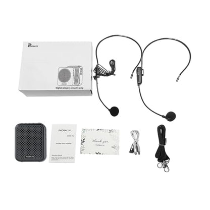 Voice Amplifier for Teachers with 2 Microphones, Portable Voice Amplifier with Headset Microphone, Personal Mini Voice Amplifier for Tour Guides Classroom Speaking Meetings Yoga (Dark Black)