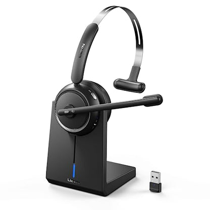 LEVN Wireless Headset 5.2 for Call Center, BluetoothHeadphones with Mic for Work(Noise Cancelling), 65 HoursWoktime & Mute Button,Wireless Headset for Work fromHome/Office/PC/Computer/Laptop(Black)