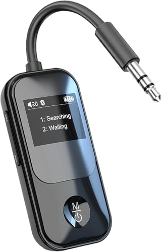 XENUS 2026 Upgraded Bluetooth 5.3 2-in-1 Audio Adapter, Dual Link for 2 AirPods/Headphones, OLED 3.5mm AUX Transmitter Receiver for Airplane, TV, Car (Black)