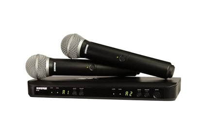 Shure BLX288/PG58 Dual Wireless Vocal System - H9 Band | 14-hour battery and 300 ft UHF range with two PG58 handheld vocal mics and dual-channel receiver for live vocals - style: H9 Band (512-542 MHz)