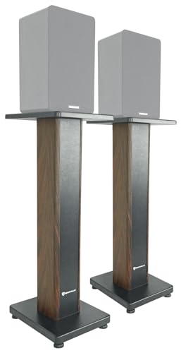 Rockville RHT28D Pair 28" Bookshelf Home Theater Speaker Stands, Dark Wood | 60 lb Capacity, Dual Top Platforms, MDF, Brass & Rubber Spikes, EVA Isolation Pads, Low Resonance - color: Dark Wood