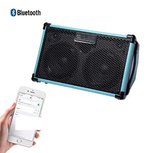 Coolmusic BP40D Powered Acoustic Guitar Amplifier- Portable Bluetooth Speaker 80W W/Battery with Reverb Chorus Delay Effect, 6 Inputs,3 Band EQ, Blue - color: Blue