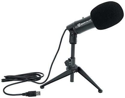 Rockville Z-Stream USB Podcast/Streaming Condenser Mic with RockPop Filter | 14mm Omnidirectional Mic, 20Hz-20kHz, USB Plug-and-Play, Desktop Stand, Windscreen, RockPop Double-Screen Pop Filter, 2-Items