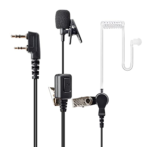 One Wire Walkie Talkies Earpiece with Mic Push to Talk (PTT) Mic 2 Pin Acoustic Tube Headset for Universal 2 Pin Baofeng UV-5R Retevis Kenwood Puxing Wouxun 2 Way Radio(Pack of 2)