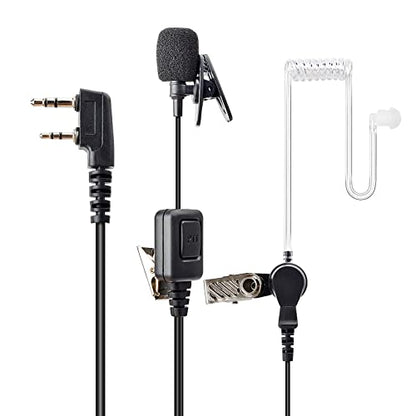 One Wire Walkie Talkies Earpiece with Mic Push to Talk (PTT) Mic 2 Pin Acoustic Tube Headset for Universal 2 Pin Baofeng UV-5R Retevis Kenwood Puxing Wouxun 2 Way Radio(Pack of 2)