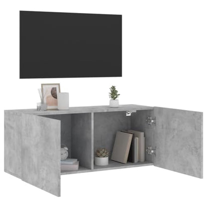 Wall-Mounted TV Cabinet, Modern Floating Media Console Shelf for Living Room, Concrete Grey Engineered Wood TV Stand Storage Unit 39.4x11.8x16.1