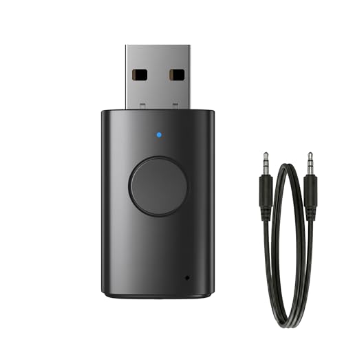 AUX Bluetooth Adapter for Car, 2-in-1 Wireless Audio Receiver and Transmitter, Bluetooth 6.0 to 3.5mm Dongle with Noise-Canceling Mic for Home Stereo, TV, PC, USB Powered