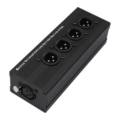 1-IN-4-OUT XLR Audio Splitter Box ; XLR 1 Female to 4 Male Balanced Converter ; 4-Way Stereo Passive Audio Cable