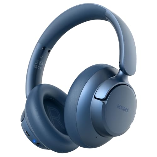 BERIBES Hybrid Active Noise Cancelling Headphones Wireless Over Ear 70Hours | Foldable Bluetooth 6.0,Transparent Modes,3.5MM Cable,Lightweight Built-in Mic,HiFi Stereo Deep Bass,Soft-Earpad,Fast Charging - color: Blue