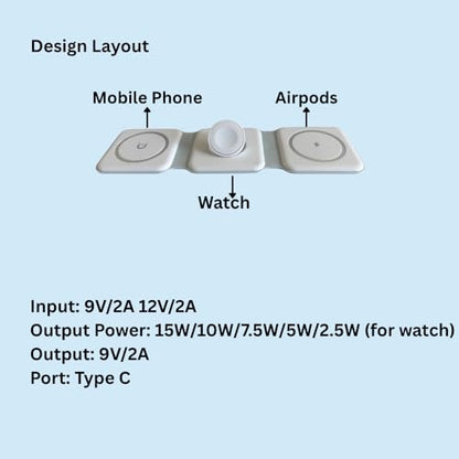 3-in-1 Foldable Magnetic Wireless Charger for iPhone, Apple Watch & AirPods – Fast Charging Station, Travel-Friendly, Compact Design, USB-C Powered