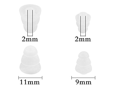 Rayker Triple Flange Replacement Eartips, Soft Noise-Isolation Silicone Ear Tips with 2mm Connector for Etymotic Shure Westone, in Ear Canal, S/L Size Included, 6 Pairs, White