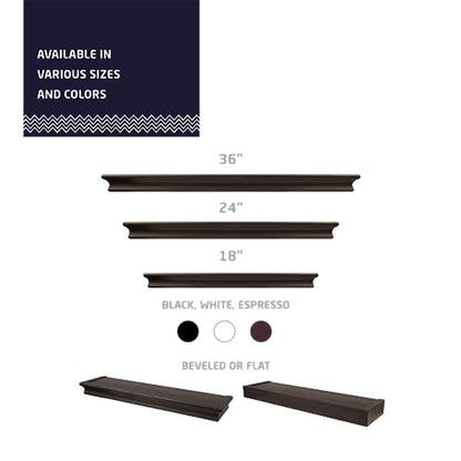 High & Mighty Floating Shelf, 24in x 6in, 1 Pack, Espresso | Beveled design, holds up to 20lb, tool-free drywall mounting for displaying books, plants, photos, and decor - style: Retail Packaging