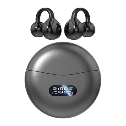 Piluyaa Clip-on Earbuds,Open Ear Earbuds Wireless Bluetooth 5.4, Lightweight Open Ear Headphones with C-Shaped Bridge,Slim Hook,60H Battery,Waterproof,for Glasses Wearers and Workouts (Black) - color: BLACK